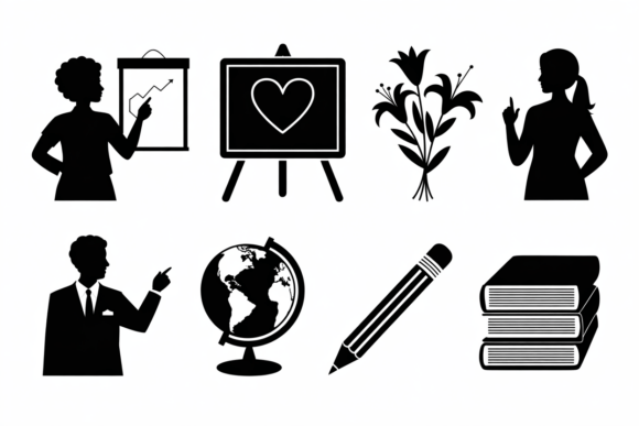A Teacher Silhouette Icons Set for Real Embroidery Projects