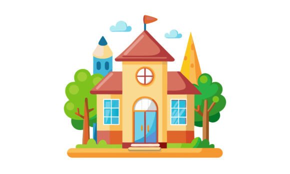 Cartoon Illustration of a Vibrant School Design Review