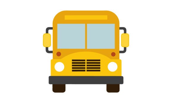 Cartoon School Bus Front View: A Charming Embroidery Design