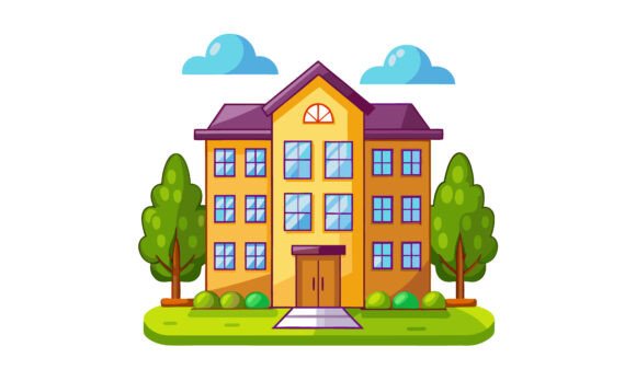 Charming Cartoon Illustration of a School