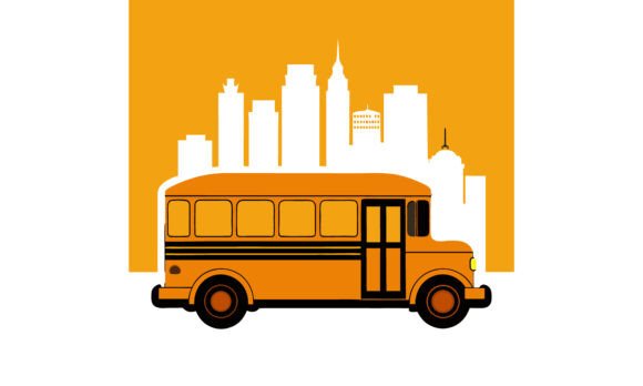 School Bus in City Silhouette: A Versatile Design